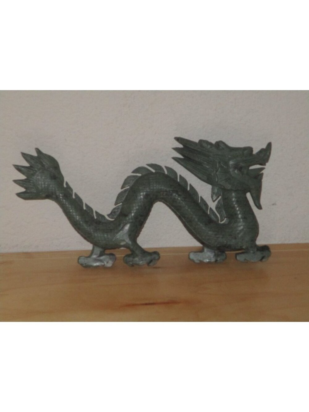 Chinese Dragon Figure Hand Carved Dark Green Hardstone Healing Decor Good VTG